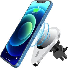 img 4 attached to Magnetic Wireless Car Charger: Fast Charging Car Mount for iPhone 12 Series, Air Vent Holder with Metal Ring - Silver