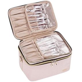 img 3 attached to 🎒 NISHEL Large Double Layer Travel Makeup Bag with Strap - Pink Cosmetic Case Organizer for Bottles & Brushes, Ideal for Tweezers & Eyeliner - Vertically Fits Bottles