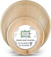 chic leaf eco-friendly palm leaf plates - 10 inch & 7 inch round disposable bamboo party pack (48 pk) compostable and biodegradable - ideal alternative to plastic, paper, and wood plates logo