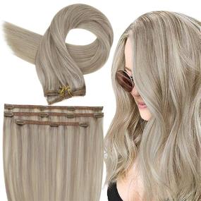 img 4 attached to 💇 RUNATURE Grey Hair Extensions Clip in Human Hair Highlighted Platinum Blonde 10 Inch Real Hair Extensions Clip in Human Hair 50g 3 Pieces