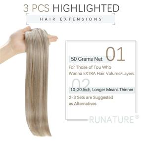 img 3 attached to 💇 RUNATURE Grey Hair Extensions Clip in Human Hair Highlighted Platinum Blonde 10 Inch Real Hair Extensions Clip in Human Hair 50g 3 Pieces