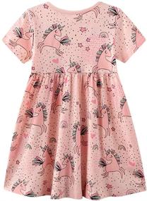 img 3 attached to 🦕 Cute and Stylish LNKXRTY Cotton Dresses with Cartoon Dinosaur Print for Girls