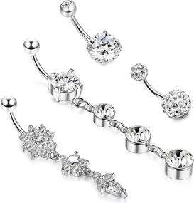 img 3 attached to 🔮 Jstyle 4-Piece Stainless Steel Dangle Belly Button Rings Set for Women - Curved Barbell Navel Piercings with 14G CZ Piercing