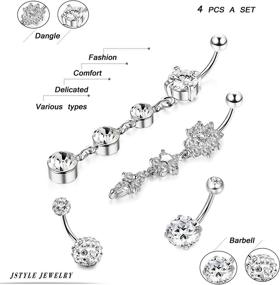 img 2 attached to 🔮 Jstyle 4-Piece Stainless Steel Dangle Belly Button Rings Set for Women - Curved Barbell Navel Piercings with 14G CZ Piercing