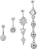 🔮 jstyle 4-piece stainless steel dangle belly button rings set for women - curved barbell navel piercings with 14g cz piercing logo