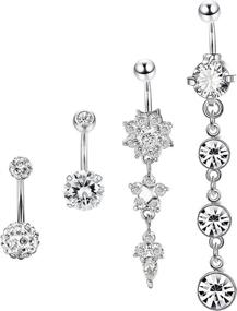img 4 attached to 🔮 Jstyle 4-Piece Stainless Steel Dangle Belly Button Rings Set for Women - Curved Barbell Navel Piercings with 14G CZ Piercing
