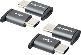 img 4 attached to 💡 Amazon Basics Алюминиевый адаптер Micro USB (женский) к USB-C (мужской) с брелоком - серый, 4 штуки: повышенная соединяемость для ваших устройств!