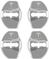 coolsport fit tesla door lock cover 4pcs stainless steel car door latch cover striker protector for model y model 3 accessories (silver) logo