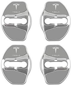 img 3 attached to Охлаждающий защитный чехол для замка двери Tesla Fit 4 шт. Из нержавеющей стали Защитный чехол для защелки двери автомобиля для аксессуаров Model Y Model 3 (серебристый)