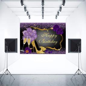 img 1 attached to High-quality 7x5FT Sweet Purple Happy Birthday Backdrop with Rose, Shiny Sequin, High Heels, Champagne, and Golden 🎉 Frame Glasses for Stunning Photography Background. Perfect Party Decorations for Adults, Women. Ideal Photo Booth Props and Banner.