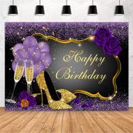 high-quality 7x5ft sweet purple happy birthday backdrop with rose, shiny sequin, high heels, champagne, and golden 🎉 frame glasses for stunning photography background. perfect party decorations for adults, women. ideal photo booth props and banner. logo