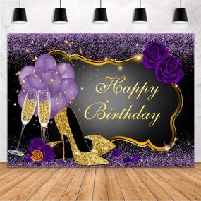 img 4 attached to High-quality 7x5FT Sweet Purple Happy Birthday Backdrop with Rose, Shiny Sequin, High Heels, Champagne, and Golden 🎉 Frame Glasses for Stunning Photography Background. Perfect Party Decorations for Adults, Women. Ideal Photo Booth Props and Banner.
