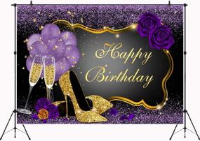 img 3 attached to High-quality 7x5FT Sweet Purple Happy Birthday Backdrop with Rose, Shiny Sequin, High Heels, Champagne, and Golden 🎉 Frame Glasses for Stunning Photography Background. Perfect Party Decorations for Adults, Women. Ideal Photo Booth Props and Banner.