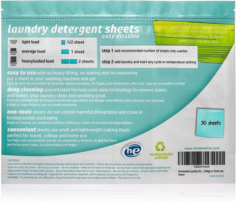 Homevative Laundry Detergent Sheets, Easy dissolve, 30 sheets