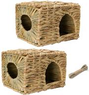 🏡 hamiledyi grass house: natural hand woven seagrass hideaway for small animals - perfect toy for rabbit, bunny, hamster, guinea pig, chinchilla - 2pcs логотип