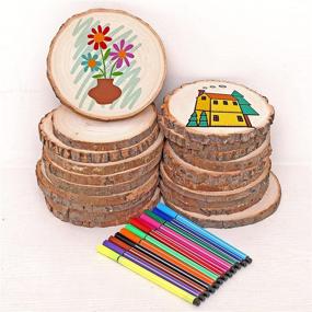 img 4 attached to 🌳 20 Pcs Natural Wood Coasters- 3.9-5.9 Inch Unfinished Wood Circles for Crafts, Rustic Round Platter with Bark Chips