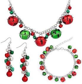 img 4 attached to Stunning Silver Red Green Christmas Jingle Bell Jewelry Set - Perfect Stocking Stuffers for Women and Teen Girls