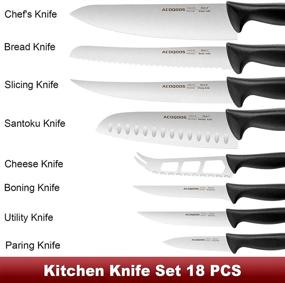img 3 attached to 🔪 ACOQOOS 18-частный комплект кухонных ножей: лезвия из высокоуглеродистой нержавеющей стали, акриловая подставка, ножницы, овощечистка и нож для заточки включены.
