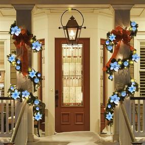 img 2 attached to 🎄 Enhance Your Christmas Décor with 8.8 ft Pre-Lit Christmas Illuminate Garland - Battery Operated, Artificial Flower Vine Plants for Outdoor Decorations