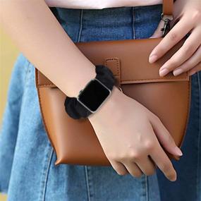 img 1 attached to 🌼 MONOBLANKS Scrunchie Watch Bands - Elastic Apple Watch Band 38mm/40mm 42mm/44mm - Replacement Band Compatible with iWatch Series SE/6/5/4/3/2/1 - Black, Sunflower, Leopard Design - 38MM/40MM