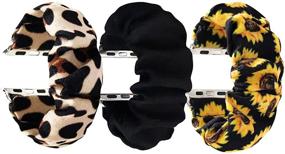 img 4 attached to 🌼 MONOBLANKS Scrunchie Watch Bands - Elastic Apple Watch Band 38mm/40mm 42mm/44mm - Replacement Band Compatible with iWatch Series SE/6/5/4/3/2/1 - Black, Sunflower, Leopard Design - 38MM/40MM