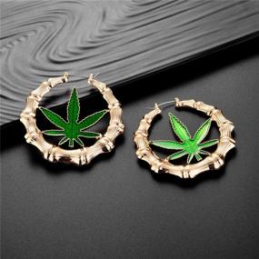 img 3 attached to Gold Bone Hoop Earrings with 🌿✨ Green Marijuana Pot Leaf Design from Lux Accessories