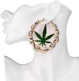 img 1 attached to Gold Bone Hoop Earrings with 🌿✨ Green Marijuana Pot Leaf Design from Lux Accessories