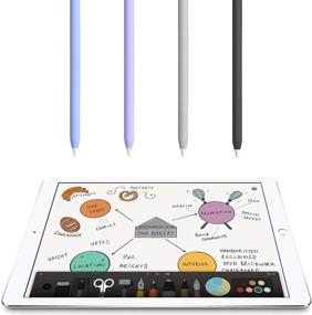 img 1 attached to Чехол для Apple Pencil 1-го поколения, чехол для iPencil из мягкого силикона с милым дизайном кота, держатель защитного чехла аксессуары совместим с Apple Pencil 1-го поколения плюс крышка для наконечника (серый)