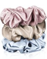 👱 delteck silk scrunchies: 100% pure mulberry hair ties for women & girls - luxurious, no crease hair scrunchies in blue, pink & champagne (3 pack) logo