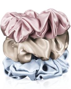 img 4 attached to 👱 DelTeck Silk Scrunchies: 100% Pure Mulberry Hair Ties for Women & Girls - Luxurious, No Crease Hair Scrunchies in Blue, Pink & Champagne (3 Pack)