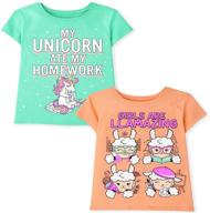 adorable 'my unicorn ate my homework' & 'girls are llamazing' graphic t-shirt 2-pack for kids - the children's place logo