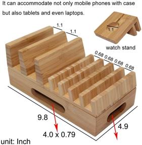 img 3 attached to 🔌 Bamboo Charging Station: 5 Port USB Charger with Watch Stand and Organizer for Multiple Devices, Cell Phone, Tablet, Watch, Office Accessories - Wood Desktop Docking Station