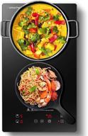 🔥 amzchef 12" electric induction cooktop: powerful 3300w stovetop for fast cooking, 10 power levels & child lock - touch control, timer - black crystal glass surface - 2 burner induction hob логотип