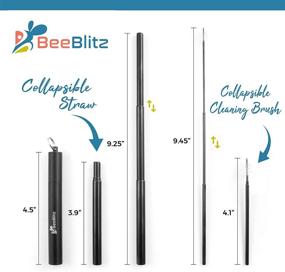 img 3 attached to 🎒 Portable Collapsible Metal Straws with Case - Stylish Black Travel Straw Set with Cleaning Brush by BeeBlitz (Black)