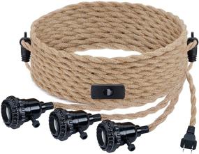 img 4 attached to 🔌 Industrial Hemp Rope Triple Pendant Light Cord Kit with Independent Switch - Vintage Hanging Lighting Fixture, E26 Compatible, Ideal for DIY Projects and Décor Enhancements