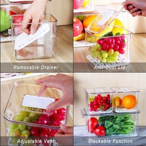 img 2 attached to 🥦 REFSAVER Stackable Fridge Storage Containers for Produce Saver - Organizer Bins with Removable Drain Tray - Ideal Fridge Organizer for Fruits and Vegetables - Set of 3 Packs