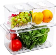 🥦 refsaver stackable fridge storage containers for produce saver - organizer bins with removable drain tray - ideal fridge organizer for fruits and vegetables - set of 3 packs логотип