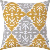 🛋️ hwy 50 yellow and light grey throw pillow covers 18 x 18 inch - couch bed living room indoor, embroidered square cushion cases, farmhouse accent geometric floral (1 piece) логотип