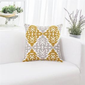 img 3 attached to 🛋️ Hwy 50 Yellow and Light Grey Throw Pillow Covers 18 x 18 Inch - Couch Bed Living Room Indoor, Embroidered Square Cushion Cases, Farmhouse Accent Geometric Floral (1 Piece)