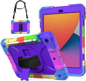 img 4 attached to 📱 AVAKOT iPad 9th Gen Kids Girls Case 2021 with Kickstand & Hand Strap - Purple, Full Body Protective Cover for Apple iPad 10.2 Inch 2020/2019