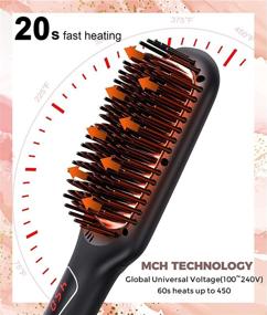 img 3 attached to 💁 Megawise Pro Ceramic Ionic Hair Straightening Brush with 20s MCH Fast Heating Technology, Anti-Scald Feature, Universal Dual Voltage, Auto-Off Safety, and Rotatable Power Cord for Home Salon Use