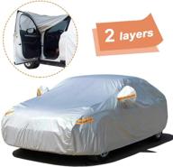 seazen 2 layers waterproof car cover for all-weather protection | outdoor automobile cover with zipper door, hail, uv, snow & wind shield | universal full car cover for sedans up to 200&#34; length logo