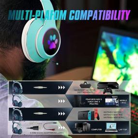 img 3 attached to 🎧 Mokata Gaming Headphone: Wired AUX 3.5mm Over Ear Cat LED Light Stereo Headset with Mic - Fit for Adults & Kids - PC PS4 PS5 Game Cellphone Laptop Pad - Foldable & Comfortable - H02 Cyan