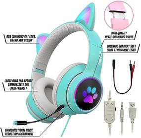 img 2 attached to 🎧 Mokata Gaming Headphone: Wired AUX 3.5mm Over Ear Cat LED Light Stereo Headset with Mic - Fit for Adults & Kids - PC PS4 PS5 Game Cellphone Laptop Pad - Foldable & Comfortable - H02 Cyan