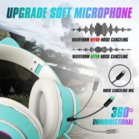 img 1 attached to 🎧 Mokata Gaming Headphone: Wired AUX 3.5mm Over Ear Cat LED Light Stereo Headset with Mic - Fit for Adults & Kids - PC PS4 PS5 Game Cellphone Laptop Pad - Foldable & Comfortable - H02 Cyan