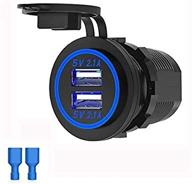 💦 waterproof 12v dual usb charger socket power outlet with blue led indicator light, dual charging ports for car, rv, boat, marine, motorcycle, mobile - linkstyle 4.2a logo