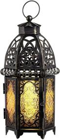 img 4 attached to 🏮 DECORKEY Vintage Large Decorative Candle Lantern, 12.8 inch Moroccan Style Lantern for Christmas, Metal Tabletop or Hanging Lantern Decor, Candle Holders for Outdoor Patio (Amber)