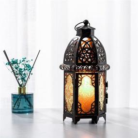 img 3 attached to 🏮 DECORKEY Vintage Large Decorative Candle Lantern, 12.8 inch Moroccan Style Lantern for Christmas, Metal Tabletop or Hanging Lantern Decor, Candle Holders for Outdoor Patio (Amber)