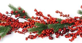 img 3 attached to Enhance Your Holiday Décor with CraftMore Newbury Pine and Red Berry Garland 72&#34;