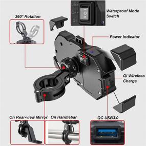 img 1 attached to 📲 iMESTOU Водонепроницаемое мотоциклетное беспроводное зарядное устройство и держатель телефона - 15W Qi/USB Quick Charge 3.0, 2-в-1 крепление для руля диаметром 22-32 мм или зеркала заднего вида, быстрая зарядка для смартфонов от 3,5 до 6,8 дюйма.